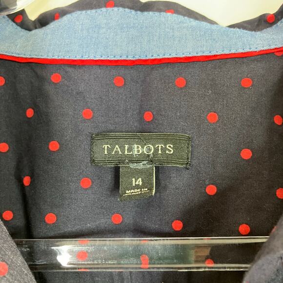Talbots | Navy Red Polka Dot 100% Cotton Button Up Shirt Womens 14 - Picture 5 of 7
